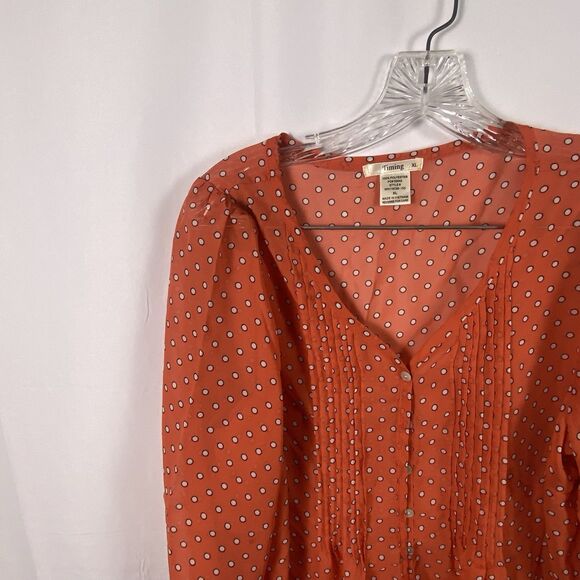 Sheer Women’s Orange Blouse Button Down White Polka Dots Sz XL  Boho Whimsical - Picture 4 of 10